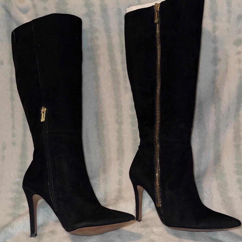 Jessica Simpson Black Heeled Boots with Gold Accents